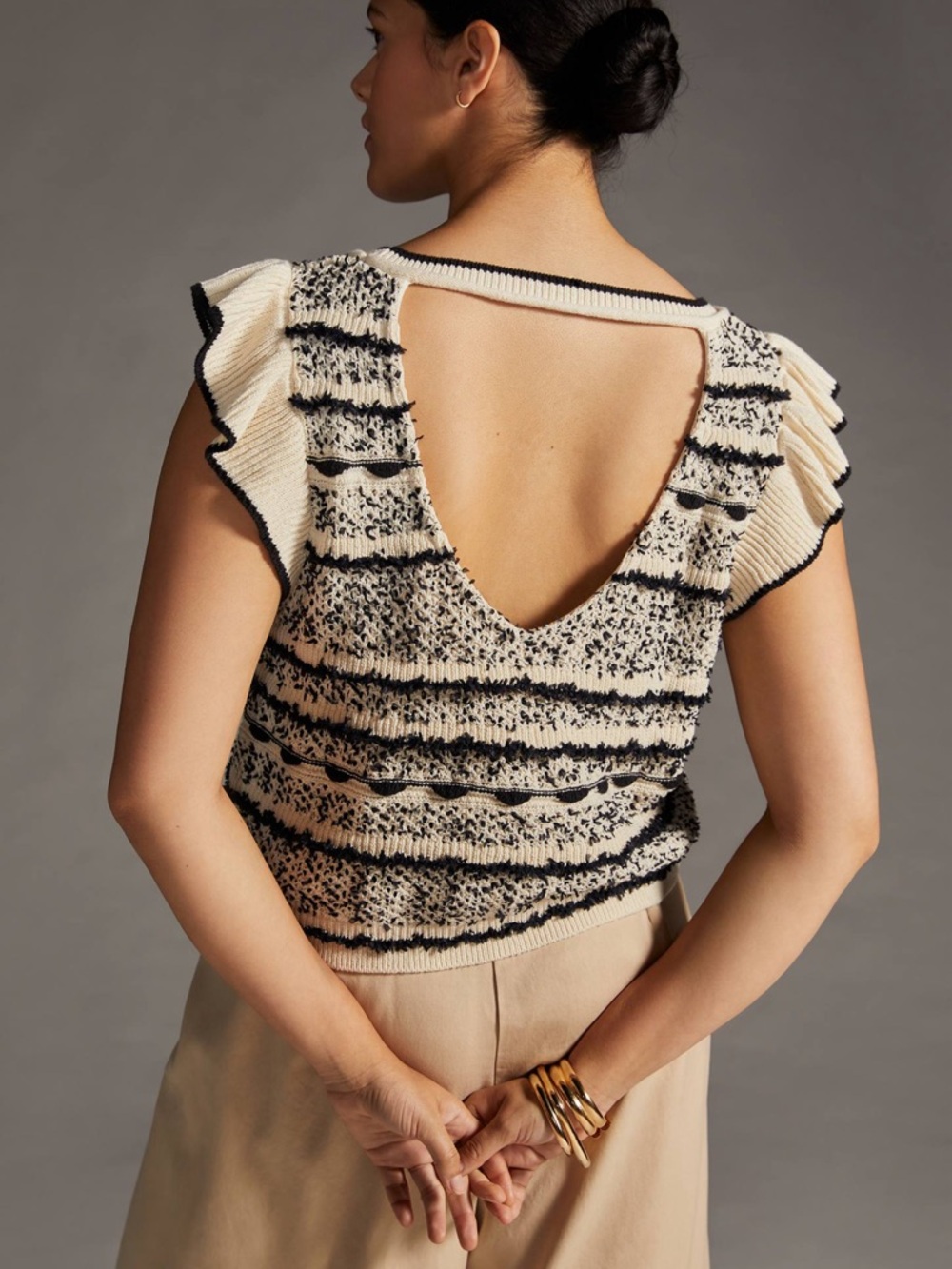 Anthropologie, Open-Knit Pilcro Ruffle‎ Sweater Tank, Size M